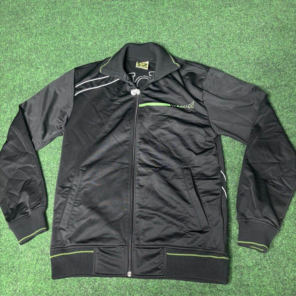 Volcom Full Zip Track Jacket Black Green Logo Streetwear Men’s Medium